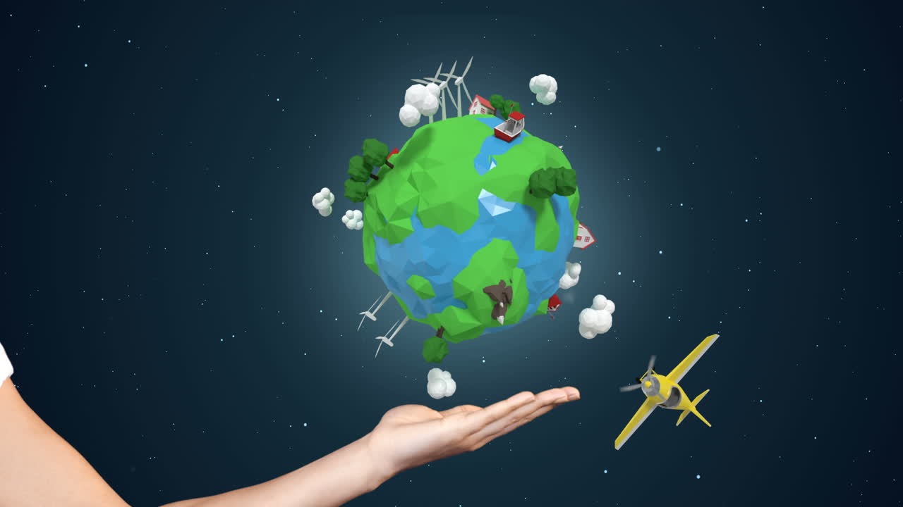 mano que muestra aviones viajando alrededor del mundo