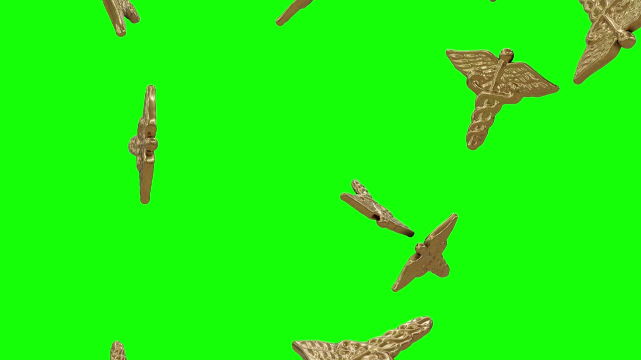 Doctor Logo Golden Plated Falling on Green Screen With Alpha Matte