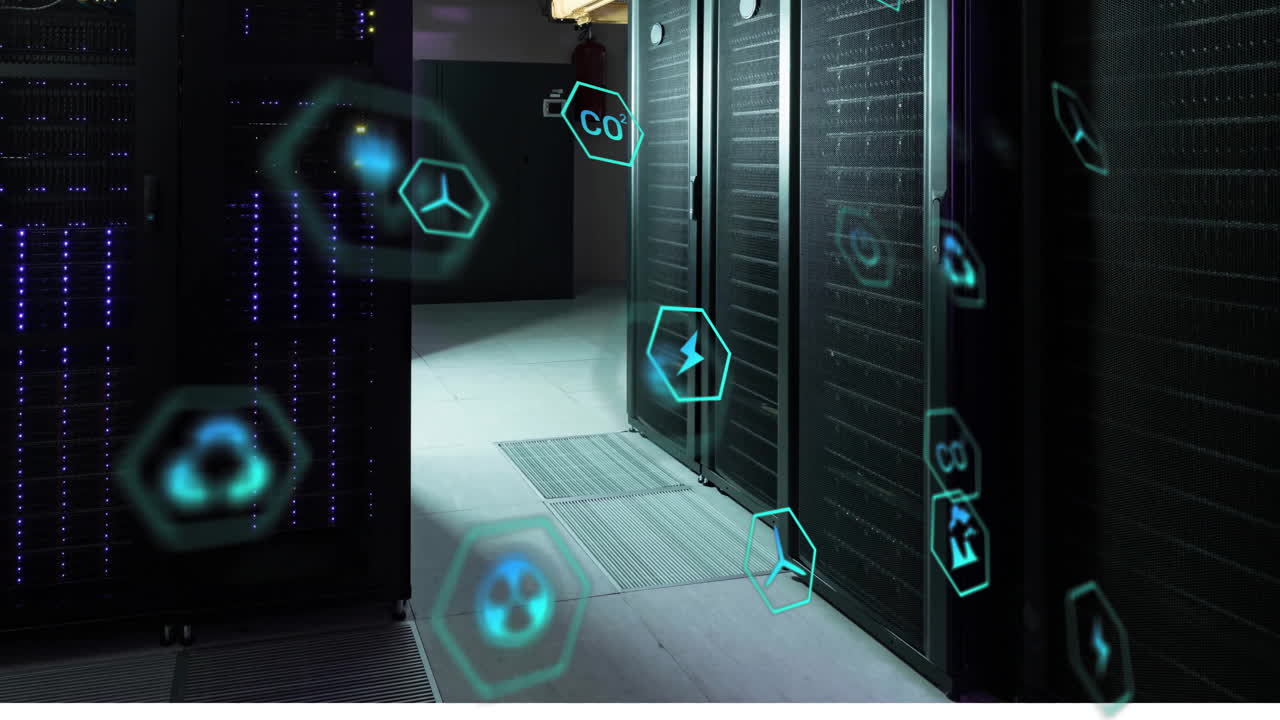 animación de iconos de ecología en la sala del servidor