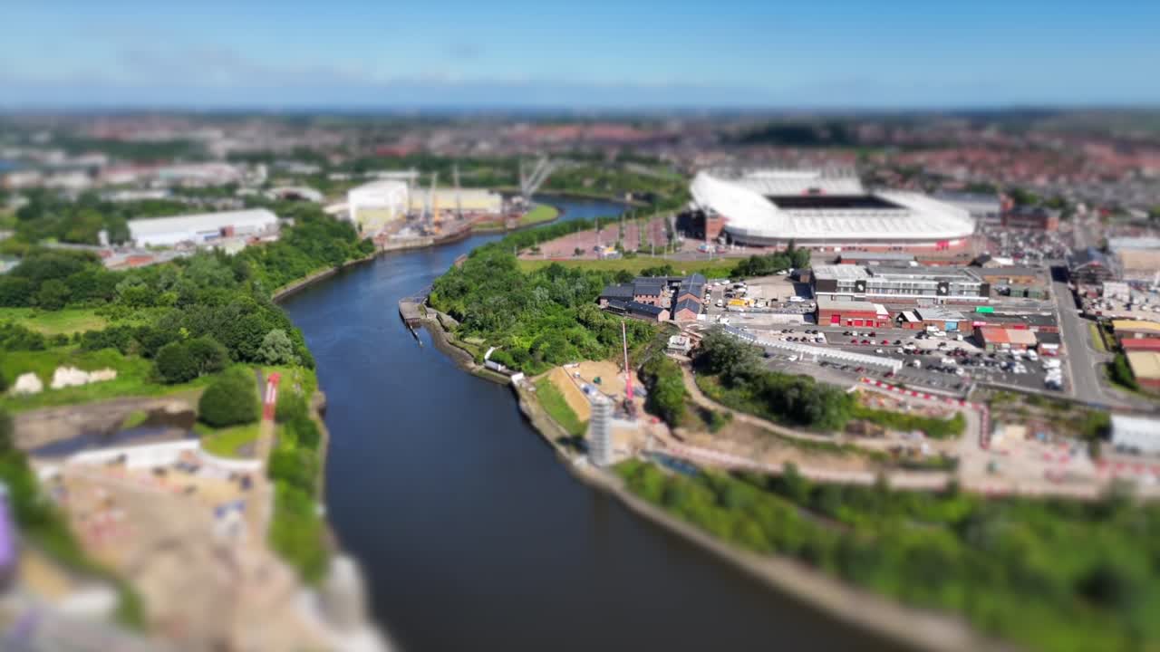 vista aérea de drones sunderland wearside río wear estadio de la luz noreste de inglaterra reino unido