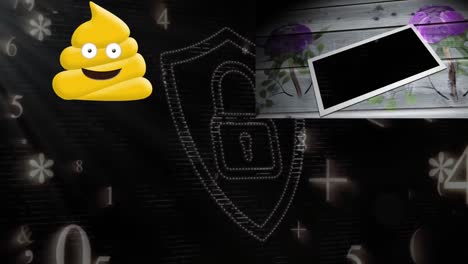 Animation-Von-Emoji-Symbol-Und-Tablet-über-Zahlen-Und-Vorhängeschloss-Symbol