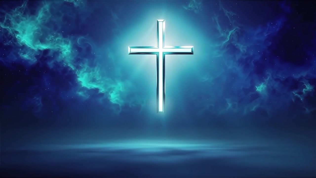 Croce Cristiana Luce Celestiale Sfondo per il Culto.