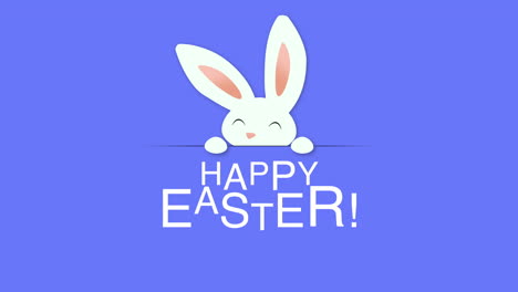 feliz texto de pascua y conejo sobre fondo azul 1