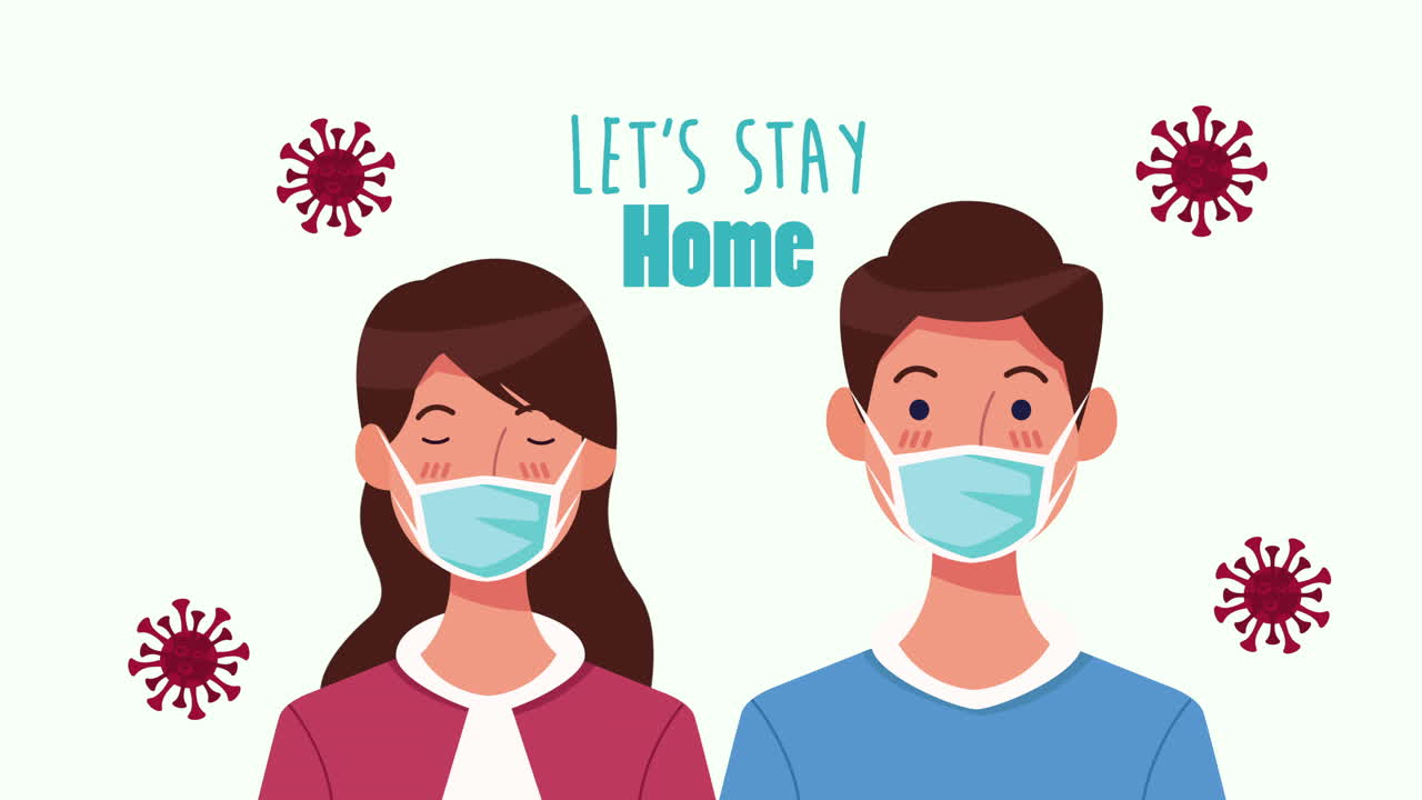 stay at home campaign with couple using face mask