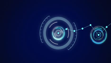 animation of scopes scanning and network of connections on blue background
