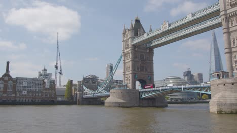 View-From-Tourist-Boat-On-River-Thames-Going-Under-Tower-Bridge-With-The-Shard