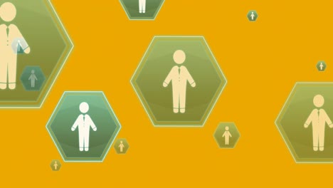 Animation-of-online-people-icons-moving-on-yellow-background