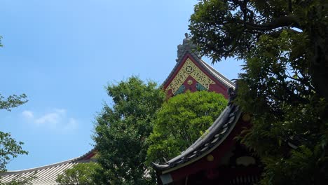 the view of shrine roof with cloudy sky