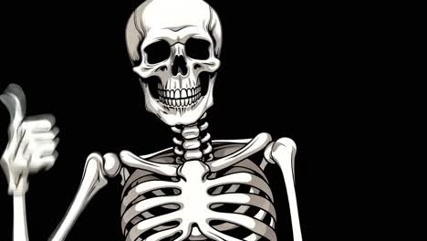 Illustrated skeleton on a black background, angled slightly upward, resembling a vintage animation