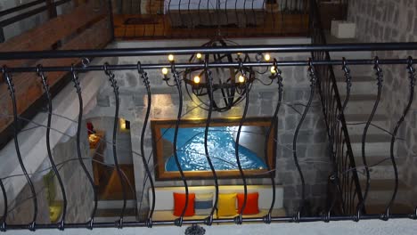 interior view of luxury cave hotel suite with pool in uchisar in cappadocia