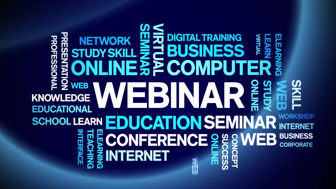 Webinar animated word cloud,design animation kinetic typography seamless loop.