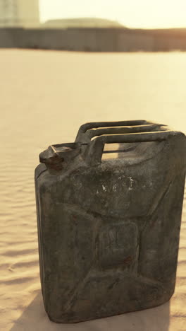 an old metal jerrycan in the desert