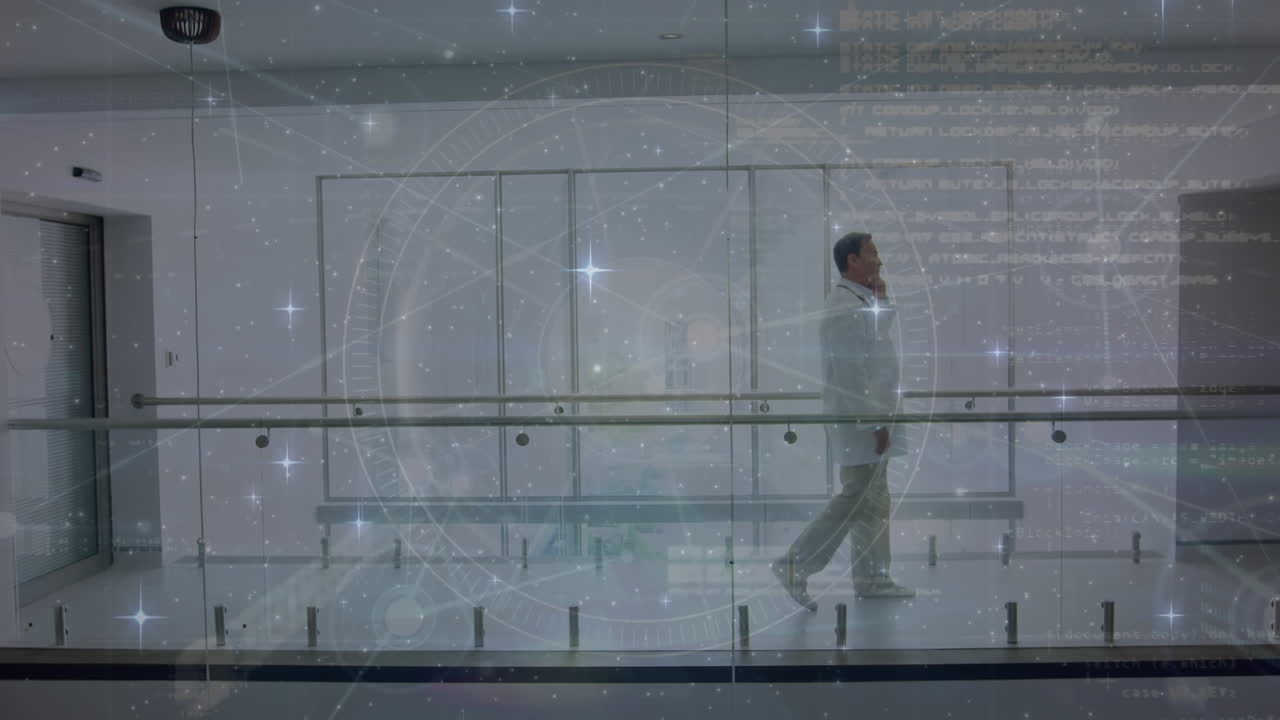 남성 의사 위의 스 ⁇ 과 연결 네트워크의 애니메이션