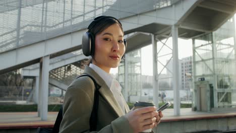 businesswoman at train station