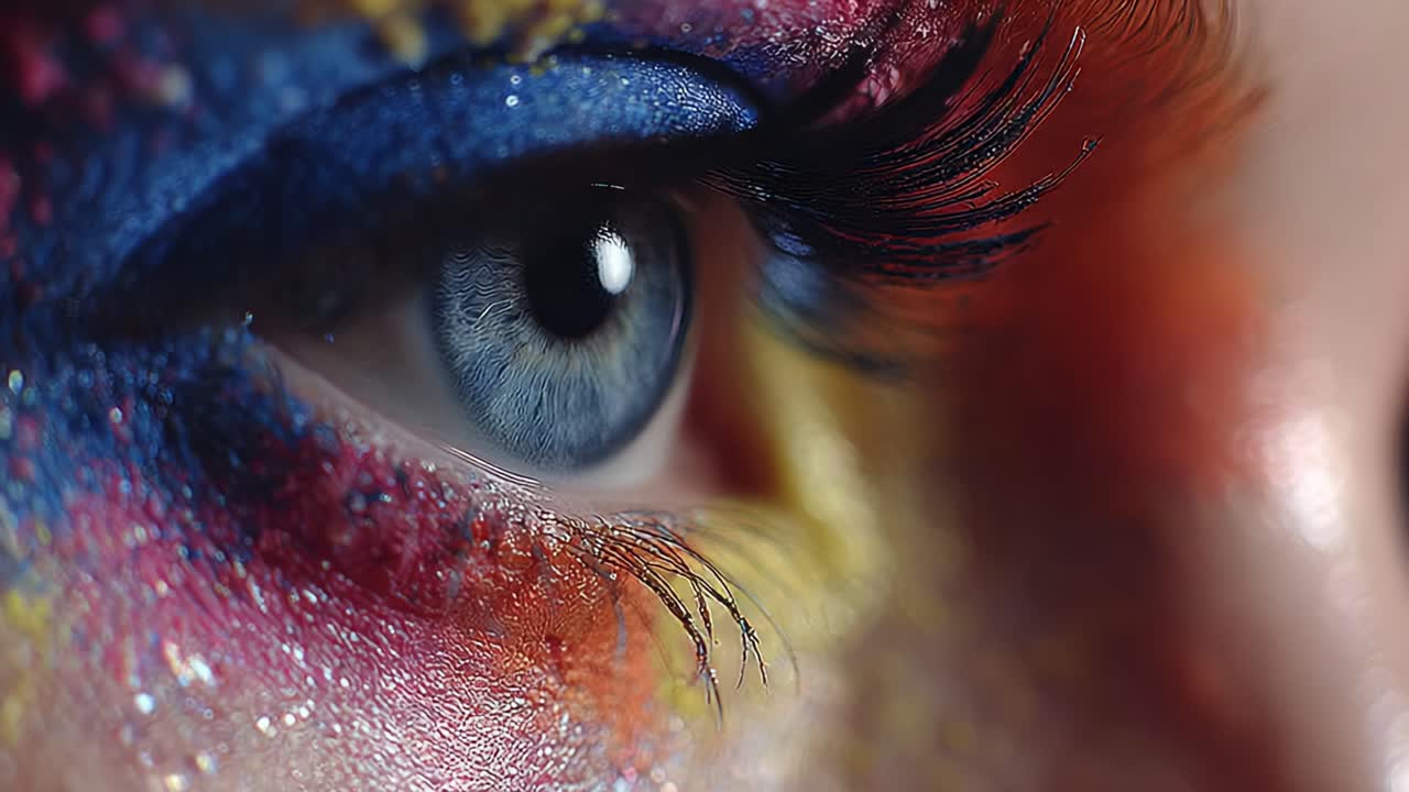 Captivating Close-Up of an Artistic Eye with Vibrant Colors and Intricate Makeup Details Showcasing Stunning Visual Beauty and Creative Expression