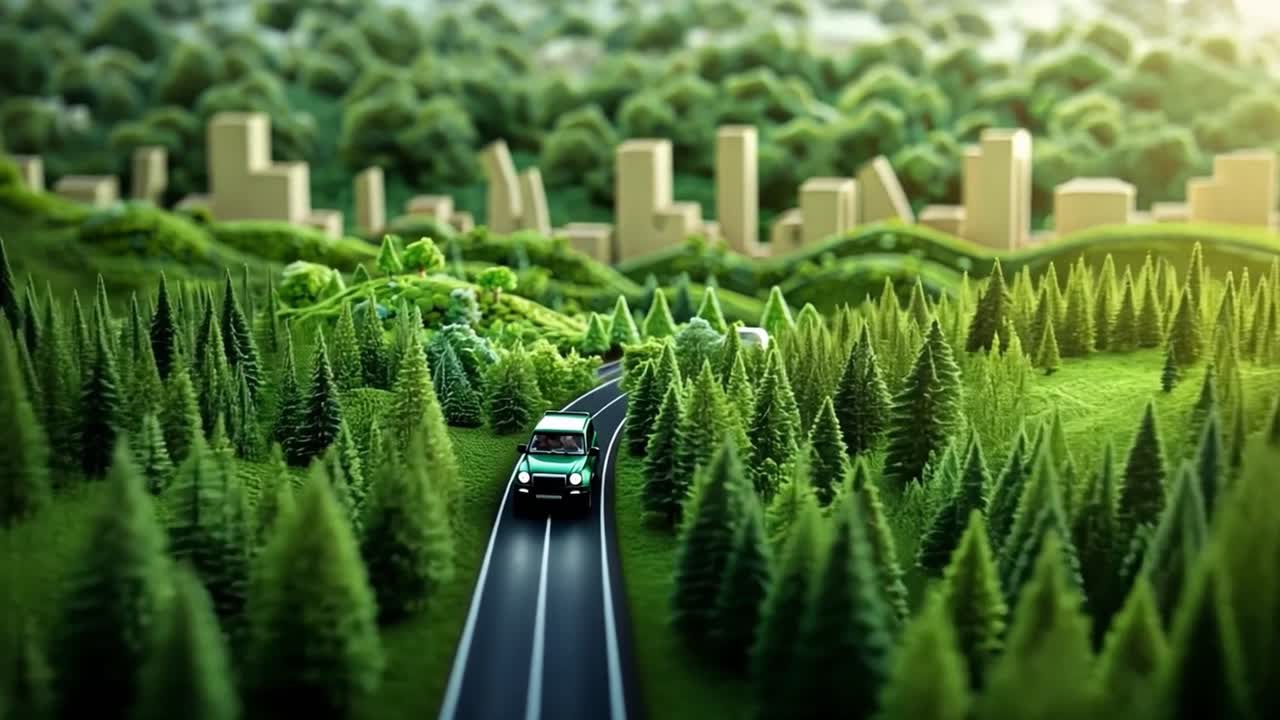 Miniature Car Journey Through a Green Forest City