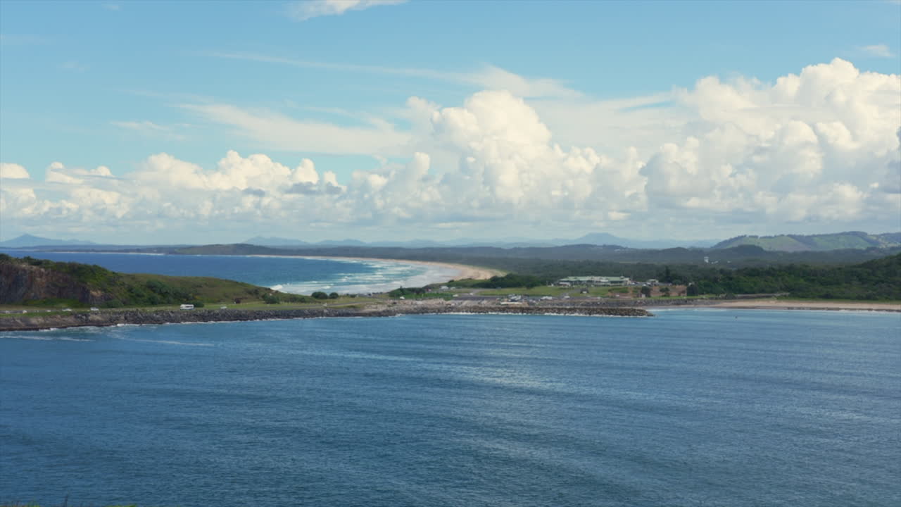 Shot across Coffs Harbour Bay towards Gallows Beach, New South Wales, Australia