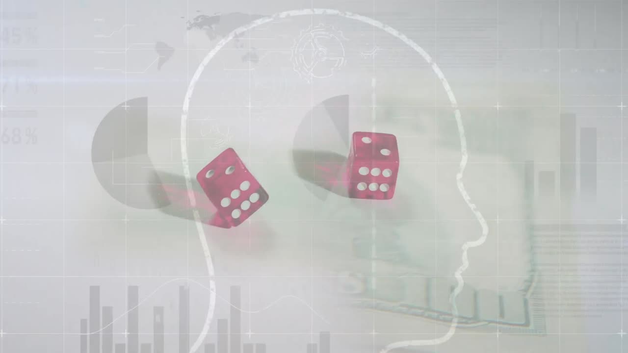 animación del procesamiento de datos sobre billetes y dados