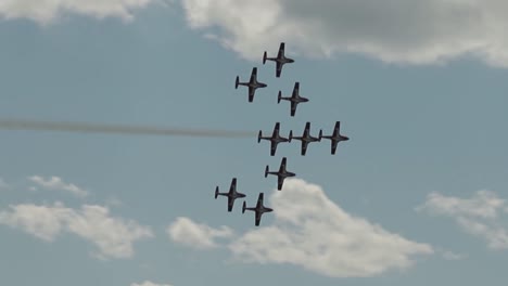 Schneevogelflugzeuge-Fliegen-In-Formation-Vorbei