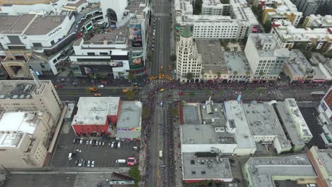 4K-Aerial,-June-2023,-LA-Pride-Parade-in-Hollywood,-California,-USA