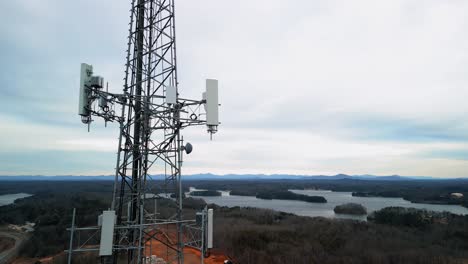 Aerial-Rising-Shot-of-Cell-Phone-Tower