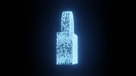 signo de cerradura y símbolo de giro brillo partícula futurista 3d renderización patrón de polígono cúbico, privacidad y seguridad desbloqueo de tecnología de red diseño conceptual en fondo negro animación 4k con espacio de copia