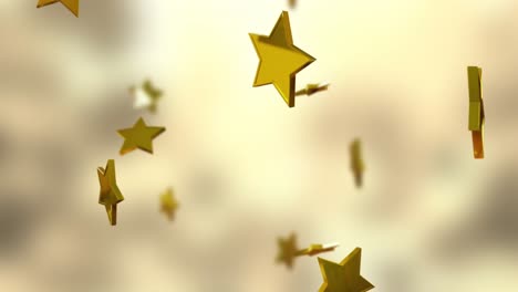 animation of christmas gold stars falling over yellow background