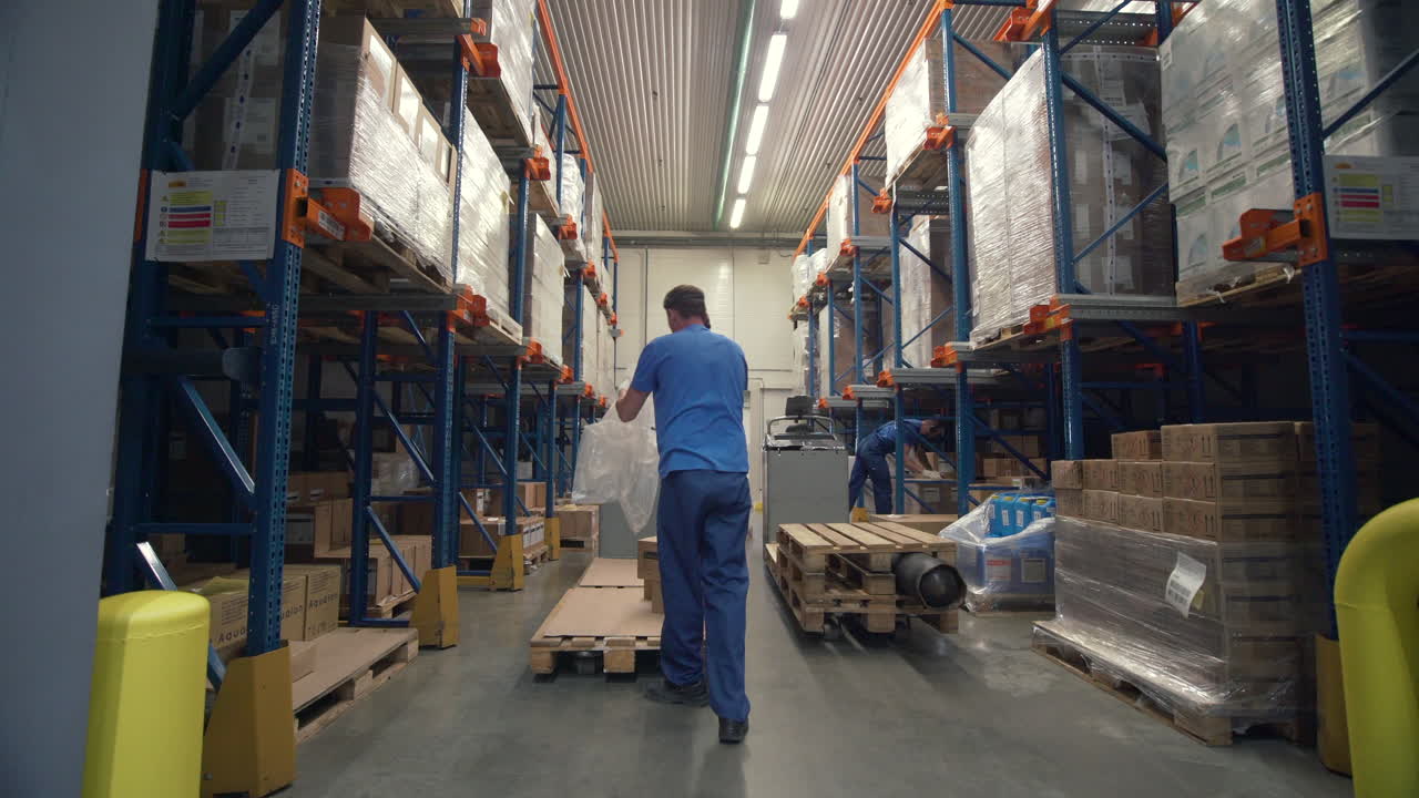 trabajadores de almacén que manejan paletas