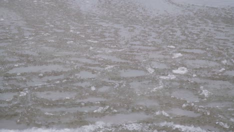 slow motion panning shot of ice sheets moving in the waves