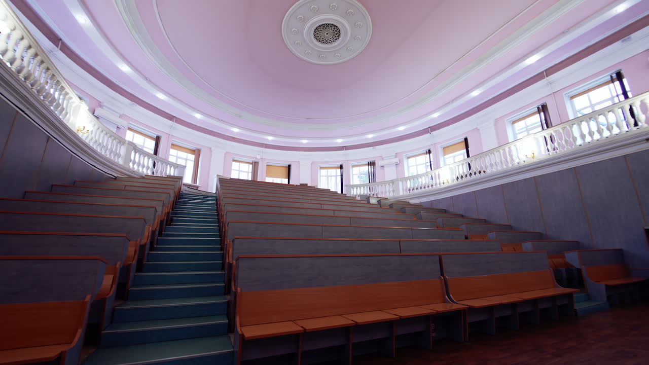 Empty large lecture hall. Empty classroom university during coronavirus pandemic time