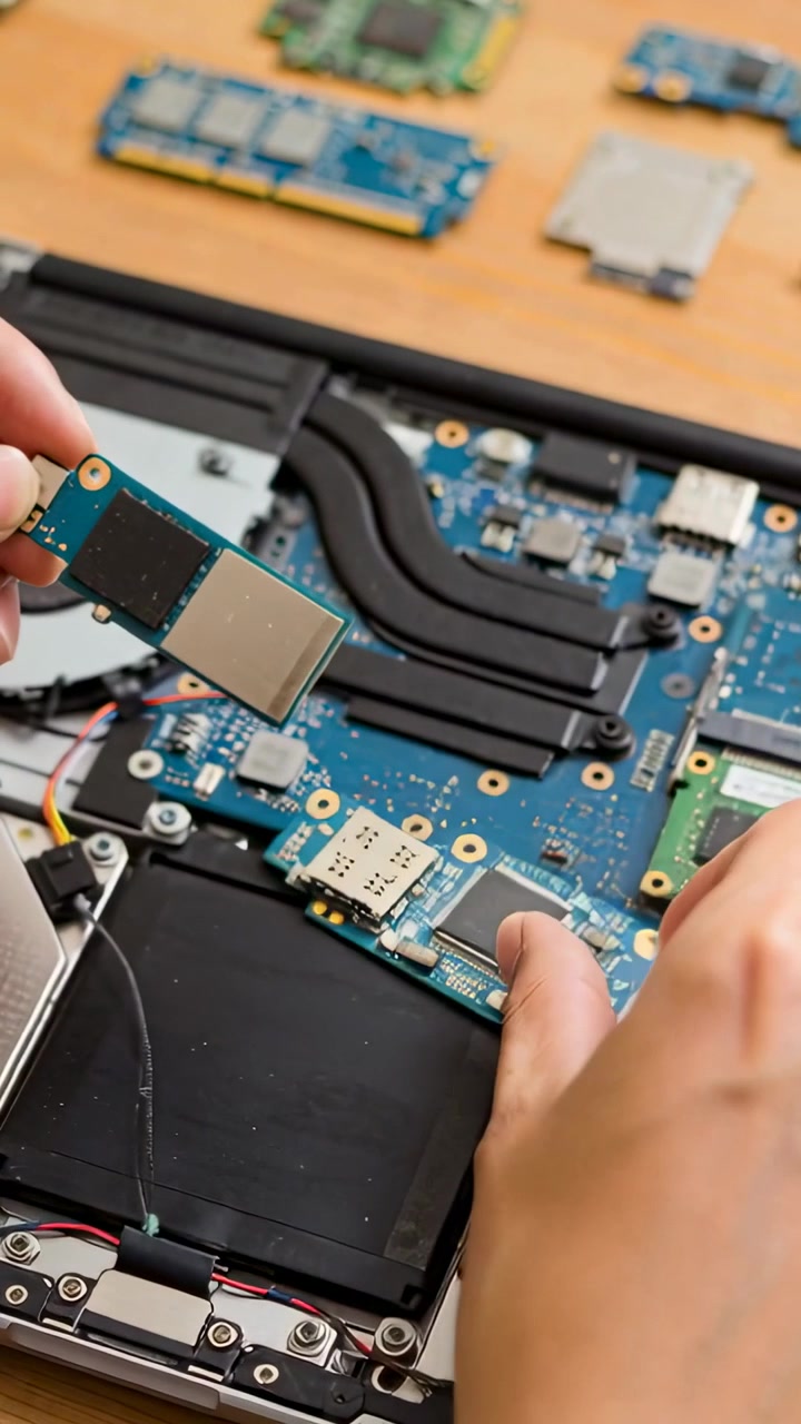 Vertical video: Opening chassis, tech holding M