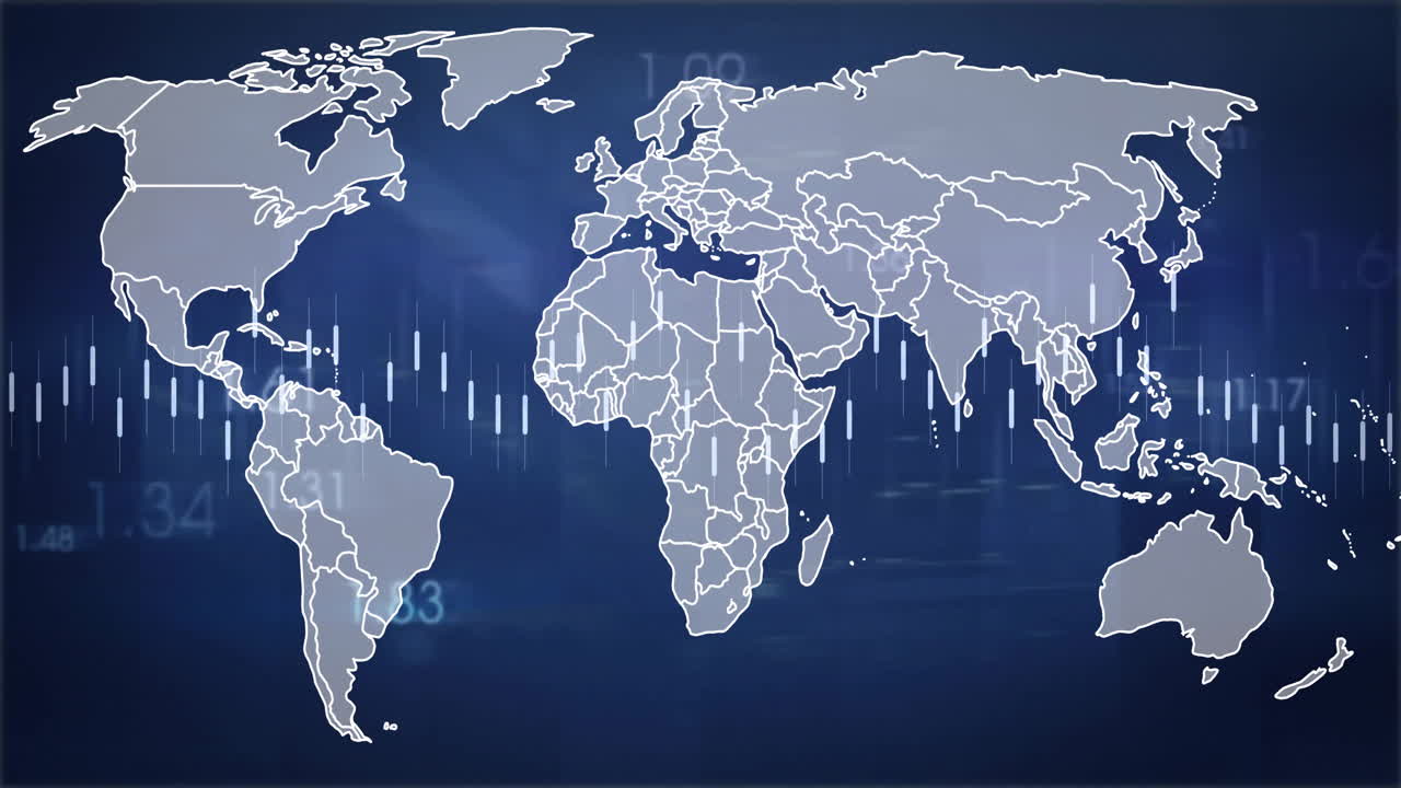 animación del procesamiento de datos digitales sobre el mapa del mundo.