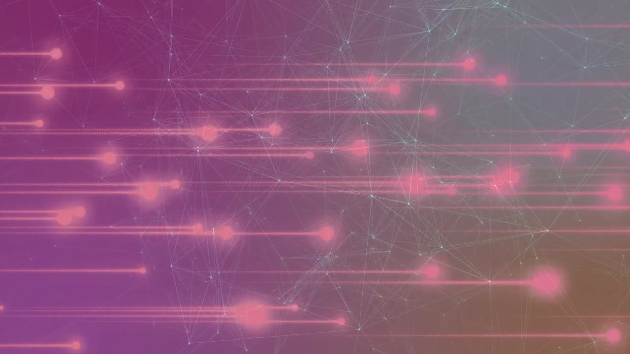 On animation start glowing nodes streaking across gradient leaving trails showing network growth