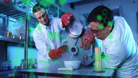 animación del procesamiento de datos científicos sobre diversos científicos en el laboratorio