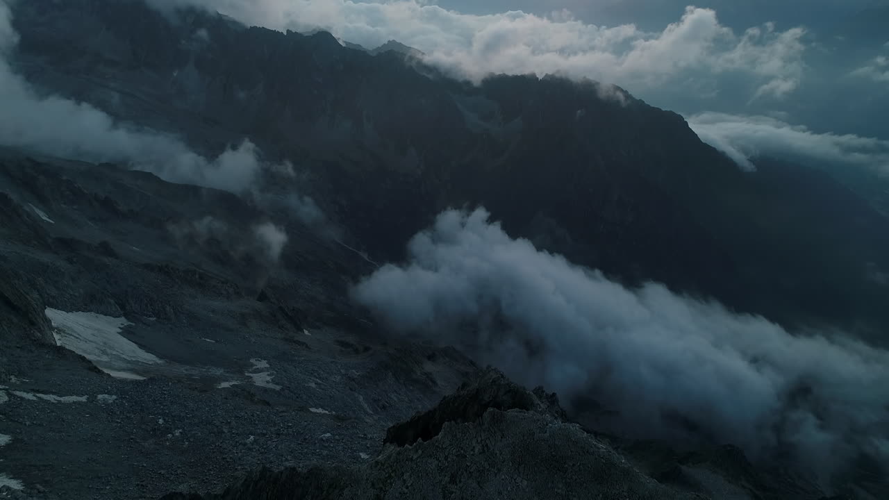 Aerial view of alpine mountains at night