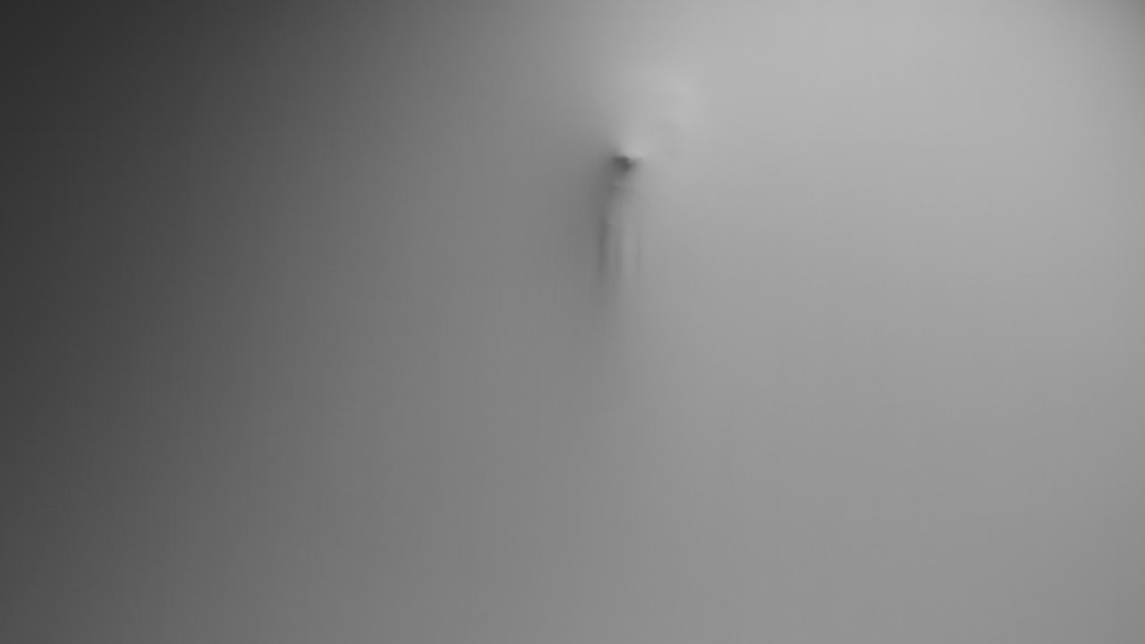 A scary silhouette of a woman appears screaming from the white wall