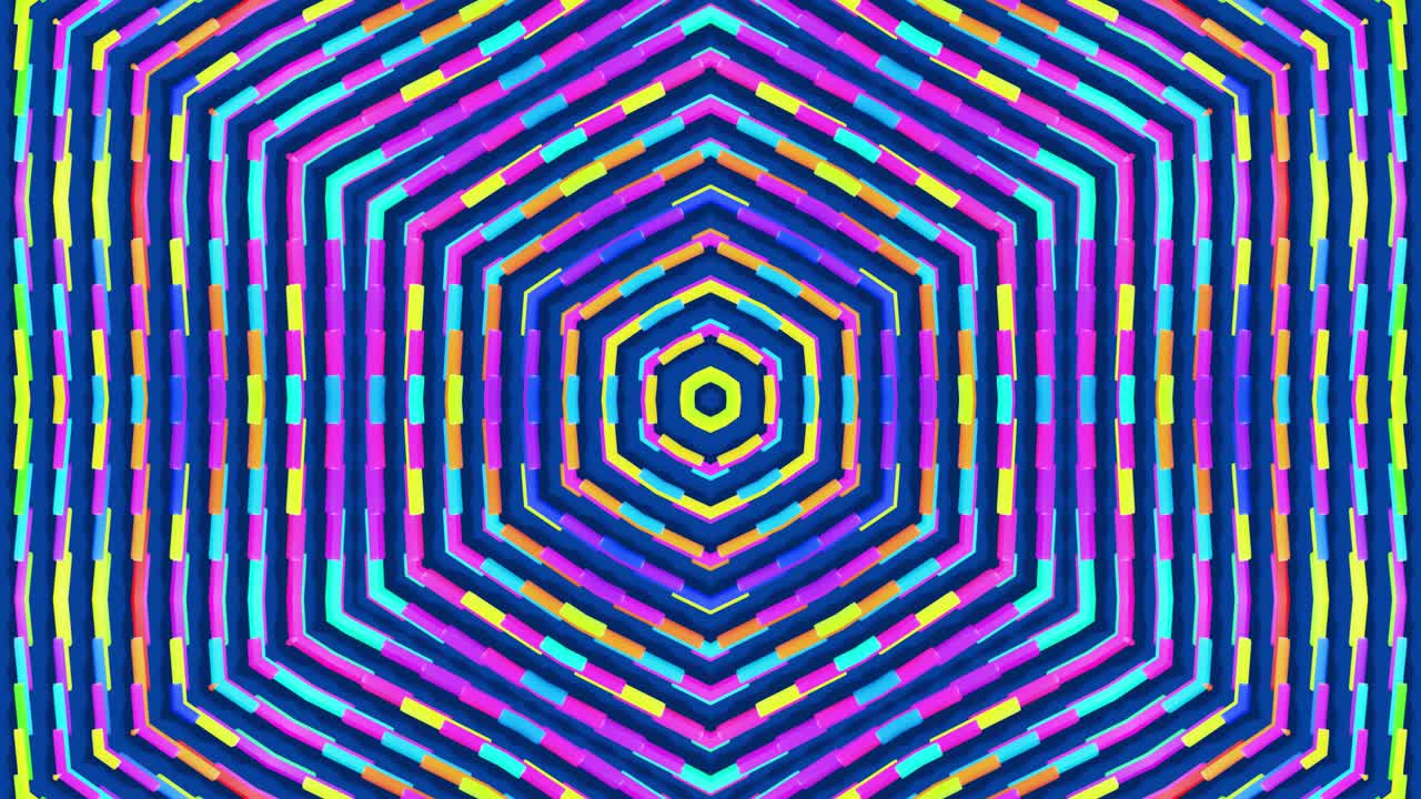 fondo simétrico abstracto en bucle, elementos 3d se encienden como bombillas con luz de neón multicolor. bg para espectáculos o eventos, exposiciones, festivales o conciertos, videos musicales, bucle vj para clubes nocturnos.