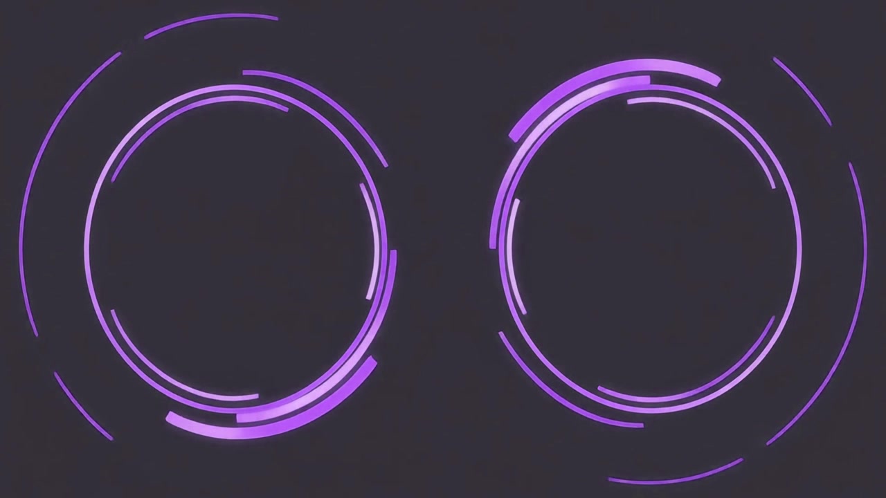 Abstract Purple Glowing Circular HUD Elements Rotating on Dark Background