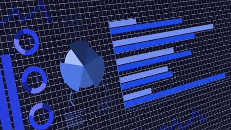 Animation of interface with statistical data processing over grid network against blue background
