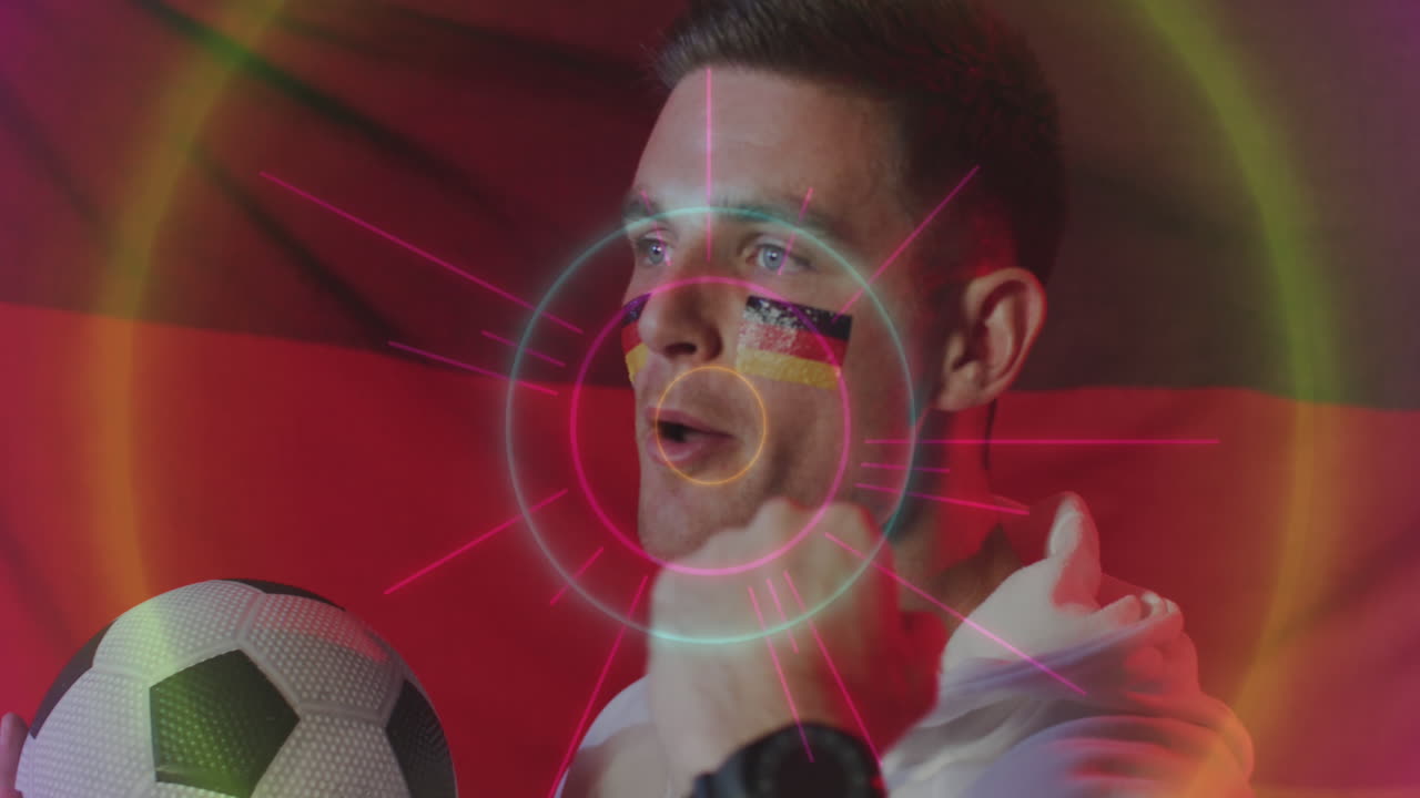 독일 발을 들고 축하하는 카쿠아시아 축구 선수 위에 떨어지는 콘페티의 애니메이션