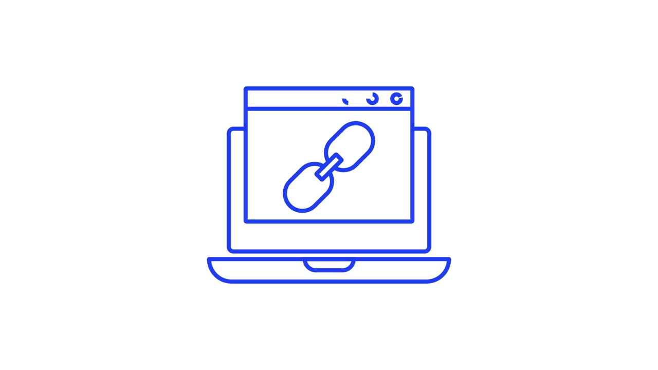Animated Blue Line Art Icon of Laptop with Hyperlink