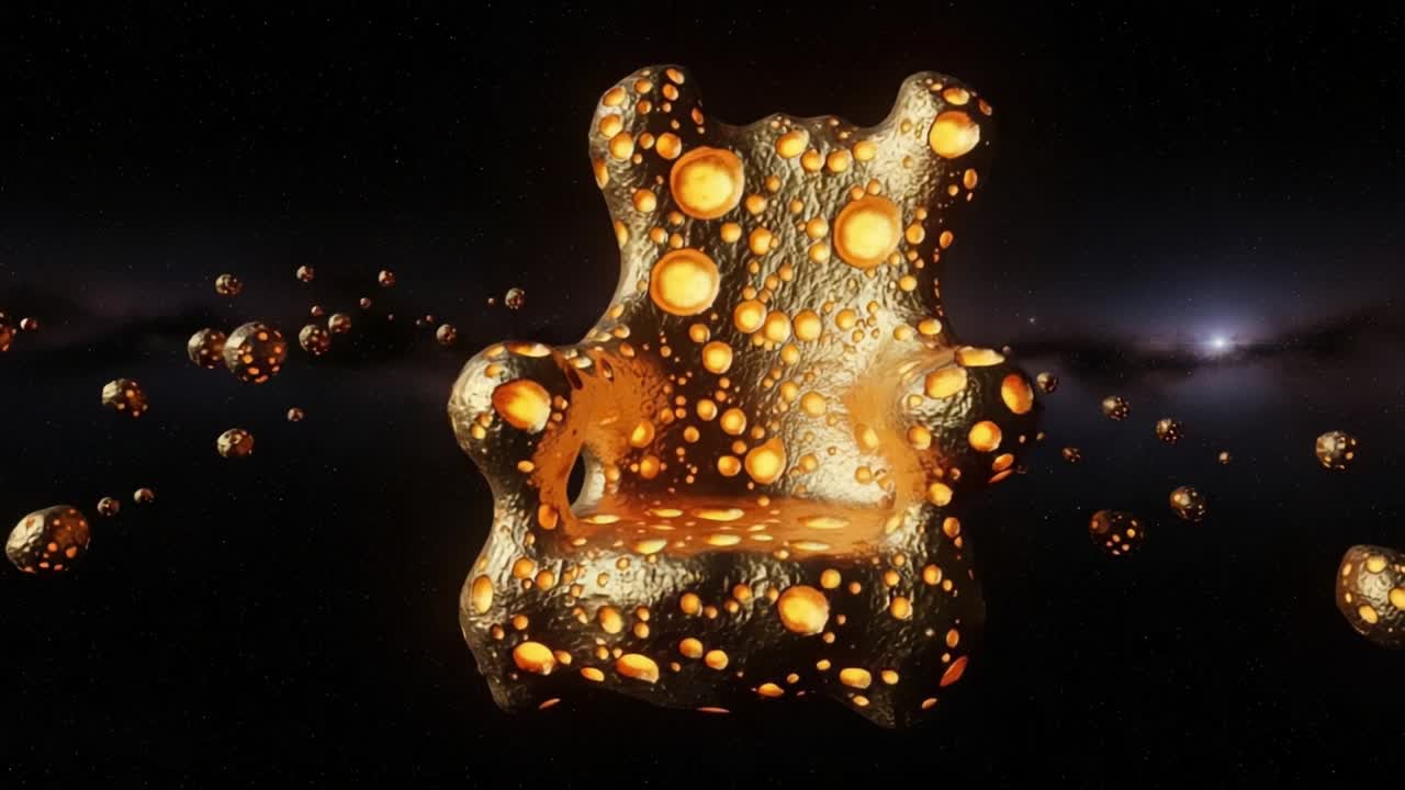 A Surreal Visualization of a Glimmering Bear-shaped Chair Surrounded by Floating Orbs in a Cosmic Space Setting, Merging Art with the Concept of Comfort and Imagination