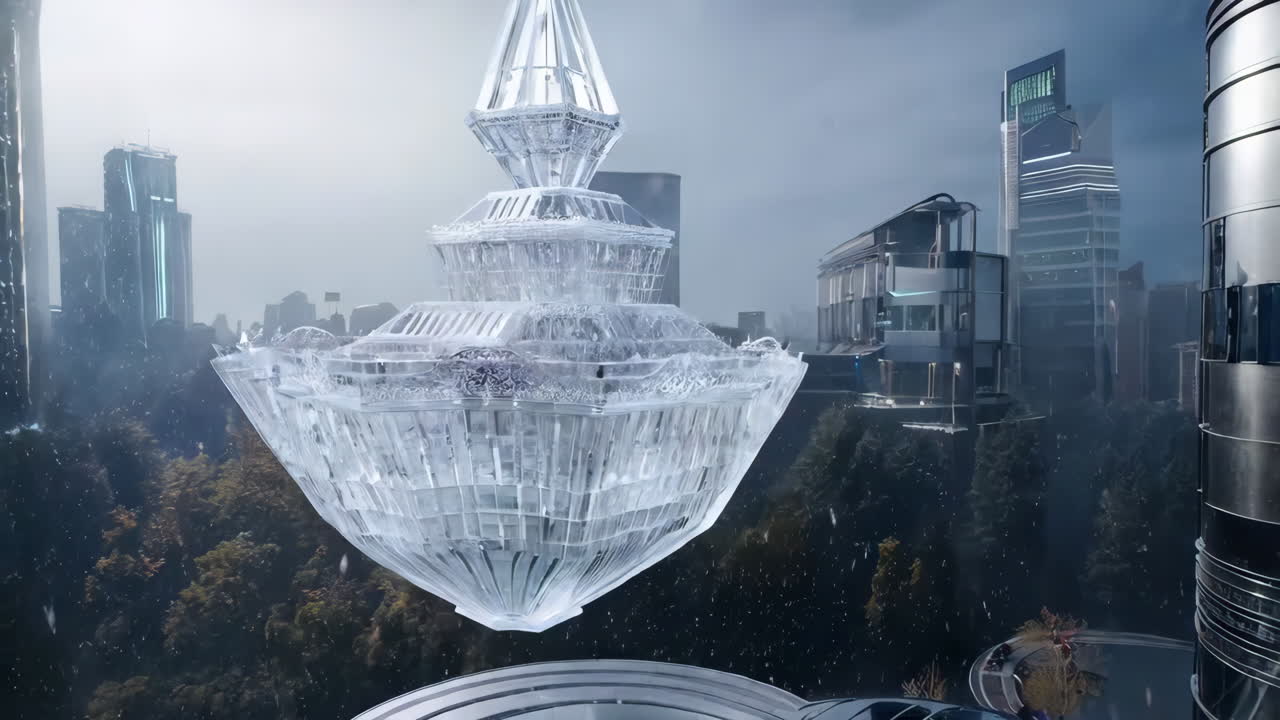 Futuristic City Chandelier in Winter