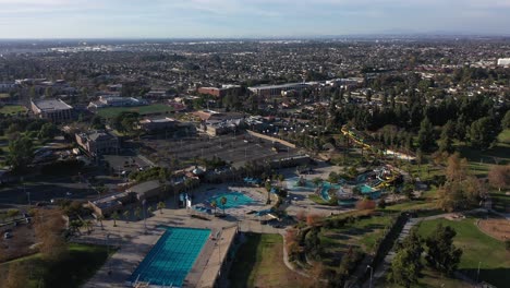 Flying-towards-Splash-water-park-at-the-La-Mirada-Regional-Aquatics-Center