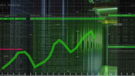 animación del procesamiento de datos y texto sobre luces verdes del servidor de computadora