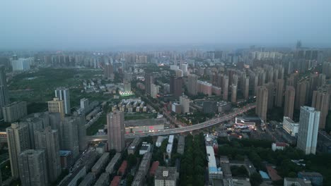 Aerial-view-of-residential-area-in-Xi'an-city,-capital-of-Shaanxi-Province-in-central-China,-a-vibrant-metropolis-that-blends-modernity-with-historical-charm,-providing-homes-to-millions-of-residents