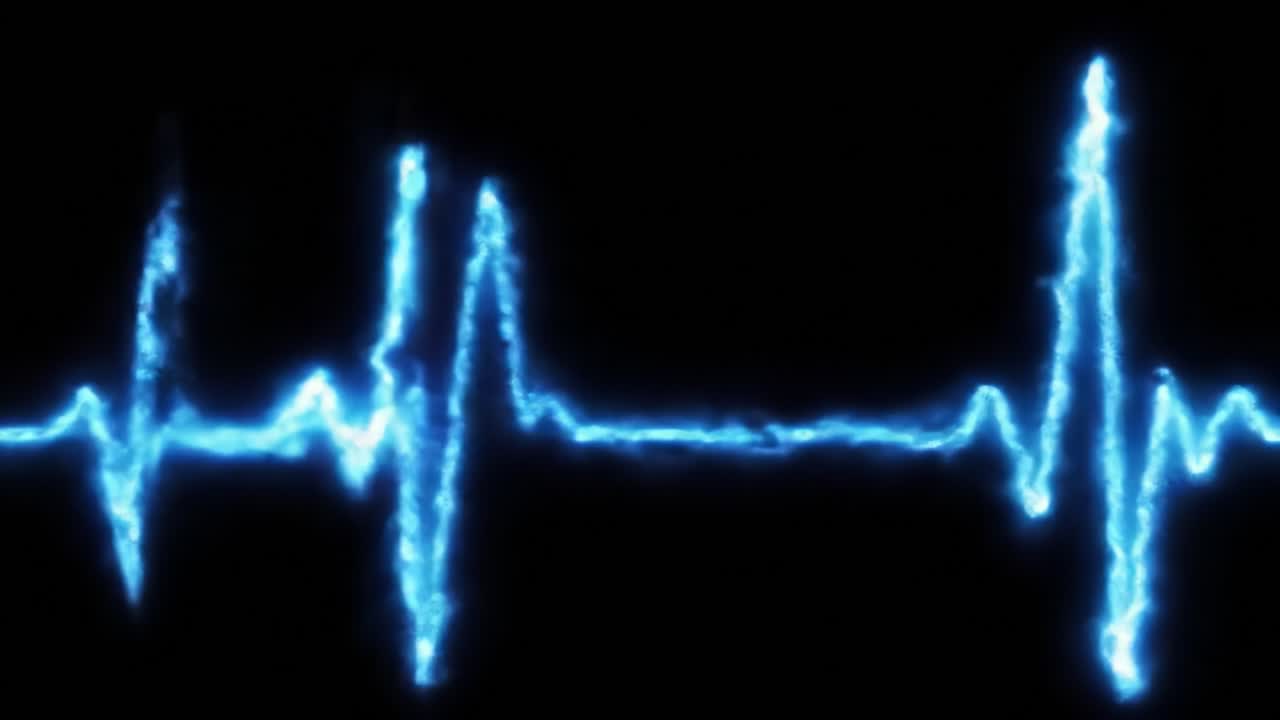 A striking visual representation of a heartbeat shows waves of light pulsating rhythmically against a dark backdrop. This artistic display conveys energy and life.