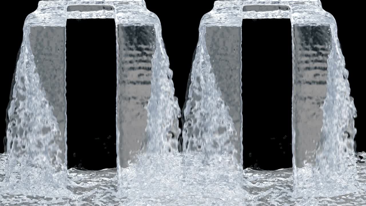 폭포 텍스처 루프 4k와 함께 검은색에 고립되어 있습니다.