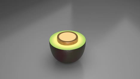 3d animation rendering of organic health food, a ripe avocado slices in loop