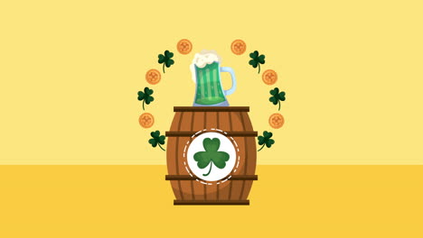 tarjeta animada del día de san patricio con barril de cerveza